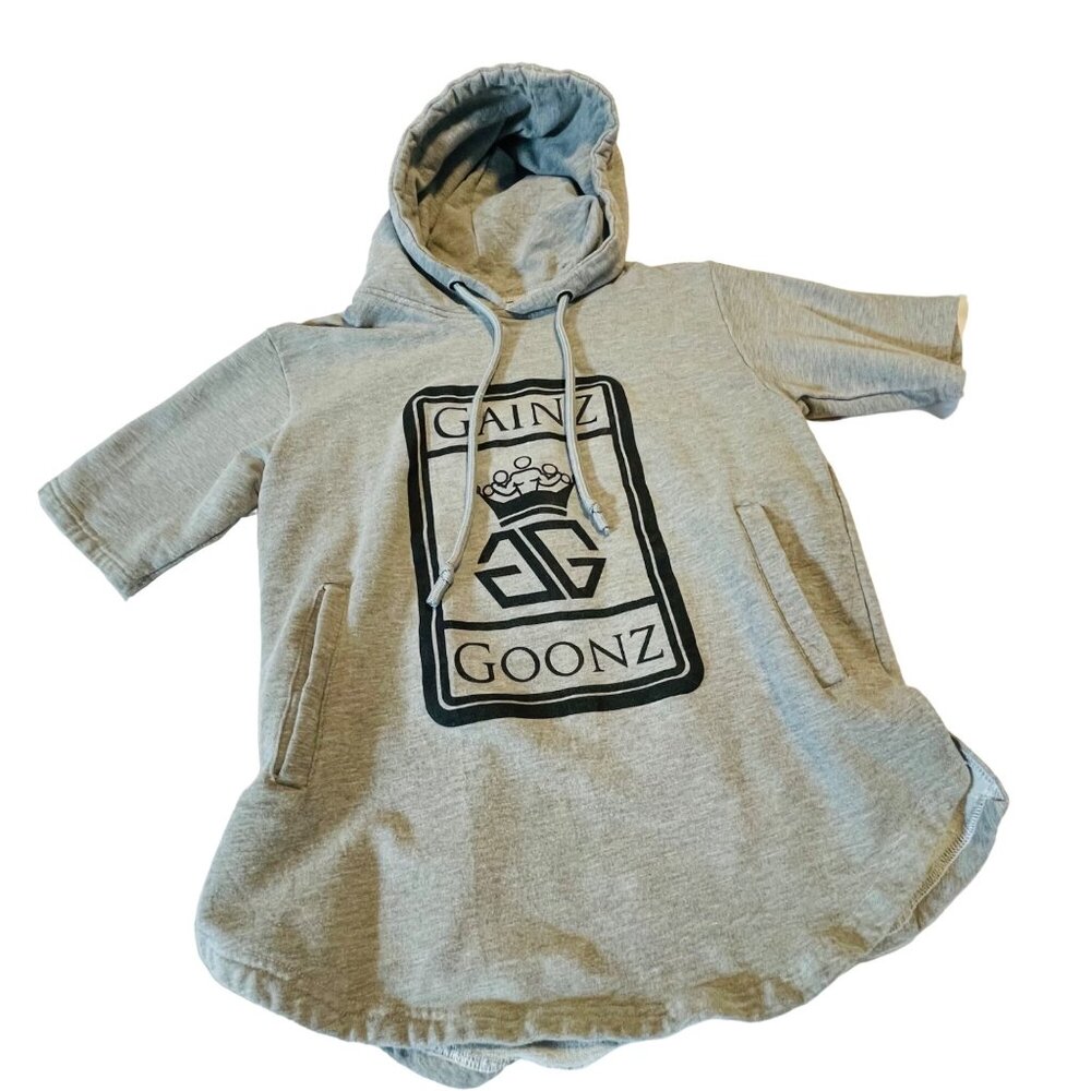 Cainz Goonz Grey Short-Sleeve Hoodie Sweatshirt unisex XS with stretch